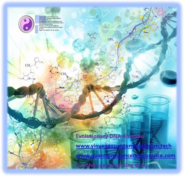 Evolutionary DNA timeline  www.yinyangquantumbuddhism.tech www.quantumsciencerenaissance.com by John Lawrence King & A.I.